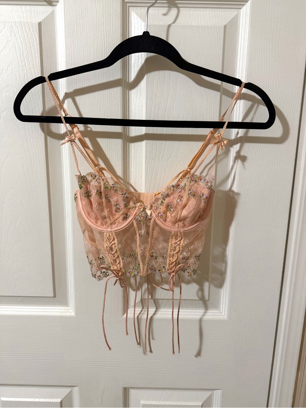 For love and lemons Sheer Peach Floral Embroidered Bustier Top - Women Intimates